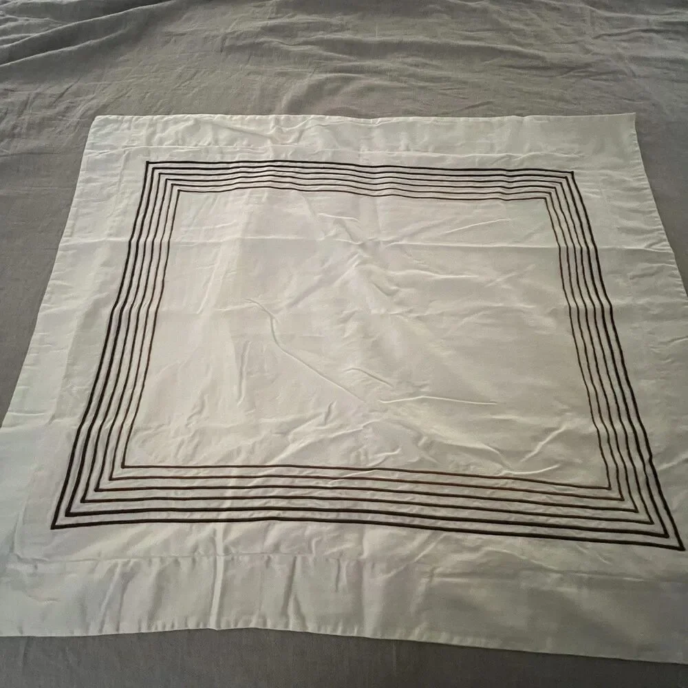 Barbacci Italy Two Standard Pillow Shams 6 Brown Embroidery Border Stripes Ivory